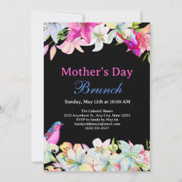 Convite Bonito Watercolor Floral Black Dia de as mães Brun