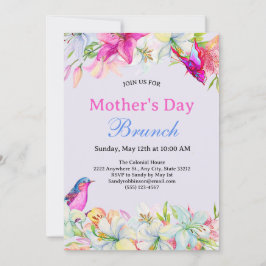 Convite Bonito Watercolor Floral Blue Dia de as mães Brunc