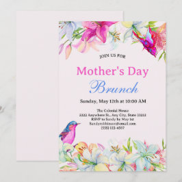 Convite Bonito Watercolor Floral Pink Dia de as mães Brunc