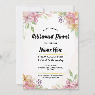 Convite Bonito Watercolor Pastel Floral Retirement