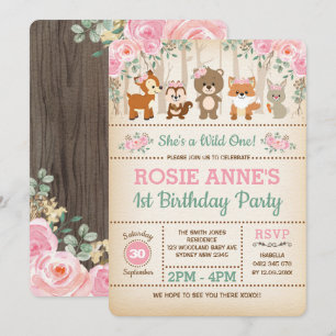 Convite Bonito Woodland Rosas Rosa Selvagens Um primeiro a