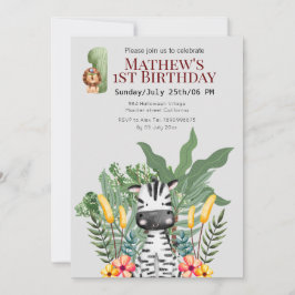 Convite Bonito zebra l Animais selvagens l Safari 1º anive