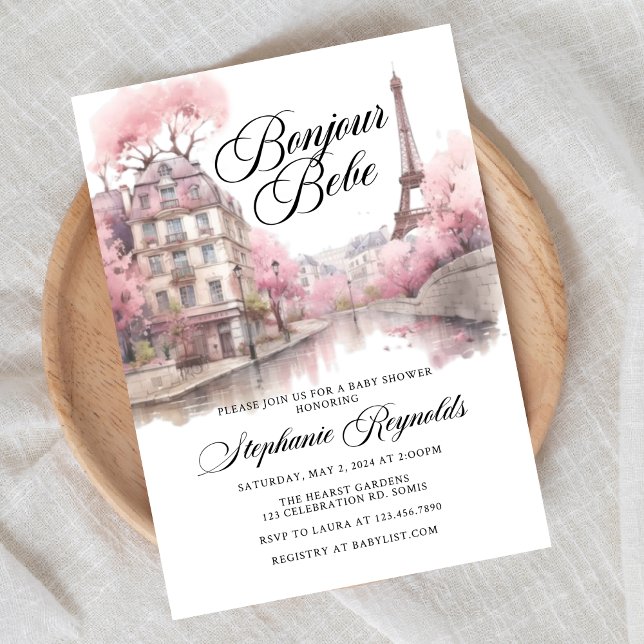 Convite Bonjour Baby, Hello Baby, chá de fraldas, French B (Criador carregado)
