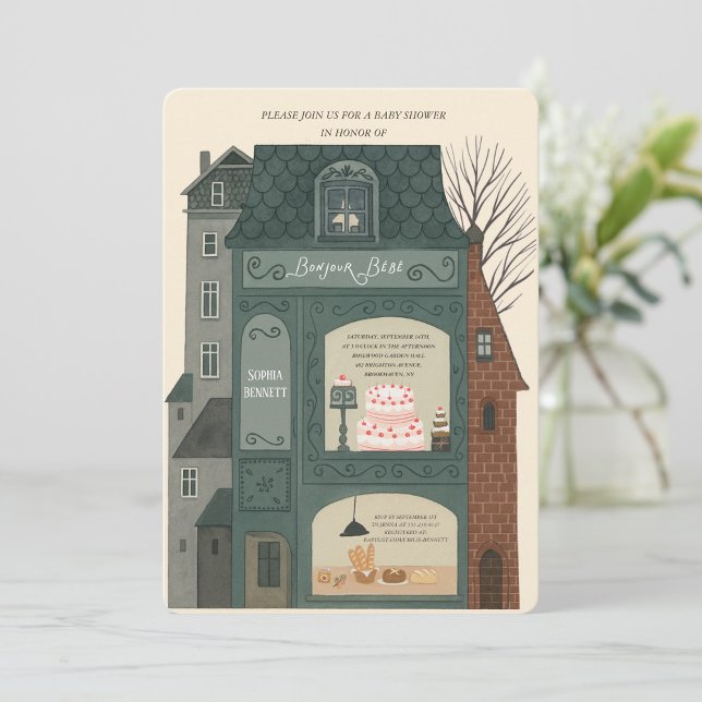 Convite Bonjour Bebe Baby Shower  Invitation (Criador carregado)