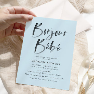 Convite Bonjour Bebe Blue French Chá de fraldas