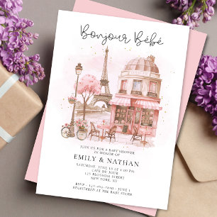 Convite Bonjour Bébé Café Parisiense Chuveiro Rosa para Be