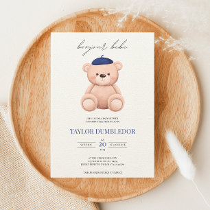 Convite Bonjour Bebe Chá de fraldas francês de Urso de Aqu