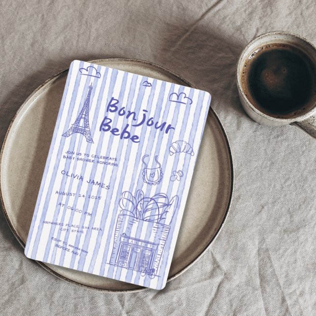 Convite Bonjour Bebe French baby shower invitation (Criador carregado)
