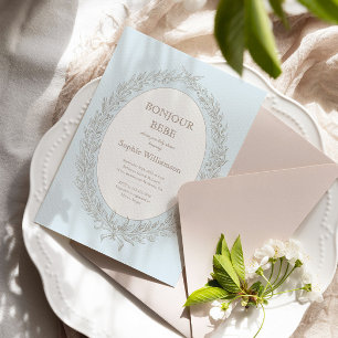 Convite Bonjour Bebe French Patisserie Blue Chá de fraldas