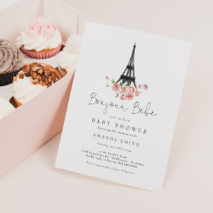 Convite Bonjour Bebe Paris Chá de fraldas Floral Francês