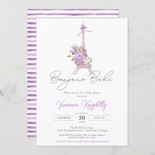 Convite Bonjour Bebe Paris - Chá de fraldas francês Stripe