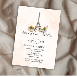 Convite Bonjour Bebe Paris Floral Chá de fraldas Francês