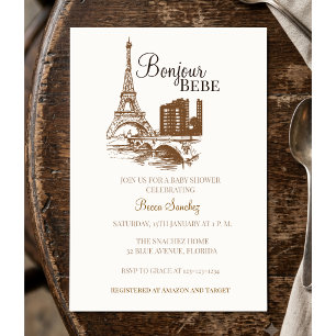 Convite Bonjour Bebe Torre Eiffel Paris Chá de Bebê