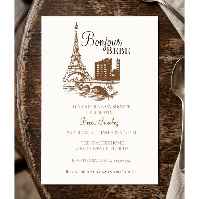 Convite Bonjour Bebe Torre Eiffel Paris Chá de Bebê (Criador carregado)