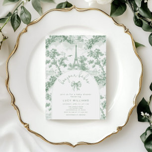 Convite Bonjour Bebes Toile Twins Chá de fraldas Verde Fra