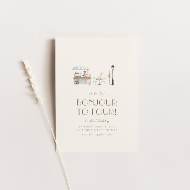 Convite Bonjour para Four French Paris Festa de aniversári (Criador carregado)
