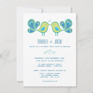 Convite Bons Pássaros Com Amor Corações Casamento