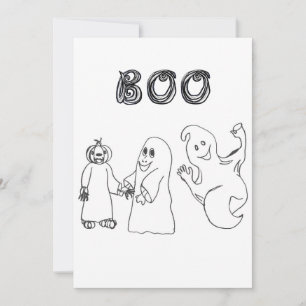 Convite BOO 3 fantasminhas fofos ou doces ou travessuras