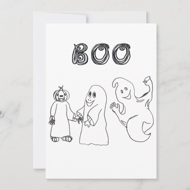 Convite BOO 3 fantasminhas fofos ou doces ou travessuras (Frente)