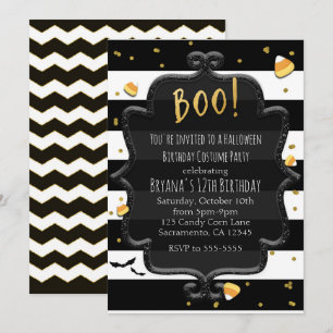 Convite BOO! Amendoins de Halloween Listrados Preto e Bran