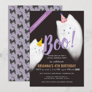 Convite Boo! Aniversário Virtual do Ghost Cat Halloween