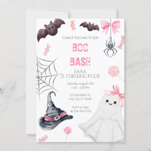 Convite Boo Bash Pink Halloween Aniversário para Meninas