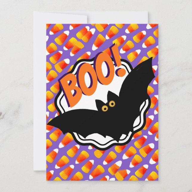 Convite Boo Black Bats Candy Corn Personalizado Halloween (Frente)