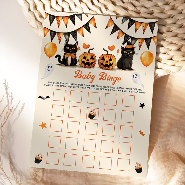 Convite Boo Black Cat Halloween Party Baby Bingo Games (Criador carregado)