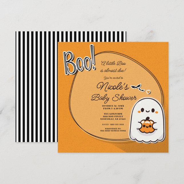 Convite BOO! Chá de Bebê do Pequeno Fantasma de Halloween (Frente/Verso)