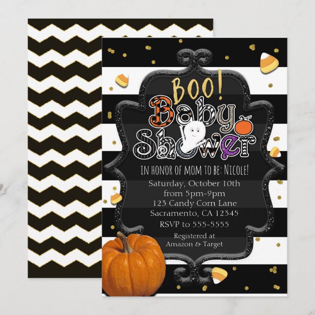 Convite BOO! Chuveiro de Bebê Fantasma Caprichoso Hallowee (Frente/Verso)