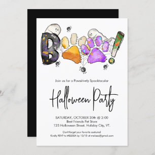 Convite Boo Cute Pet Paw Imprime Cachorro Festa de Hallowe