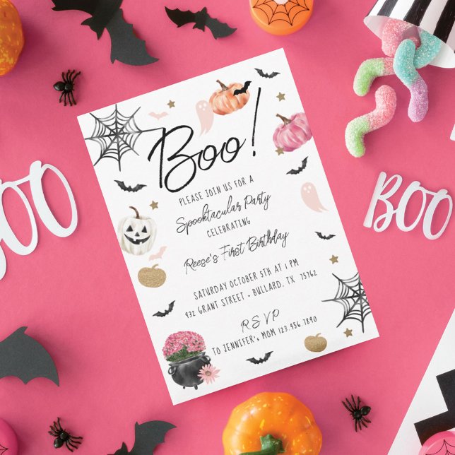 Convite Boo Divertido! Festa de aniversário Spooktacular d (Fun Boo! Spooktacular Halloween Birthday Party Invitation)