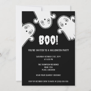 Convite Boo Ghosts Spooky Black White Festa de Halloween