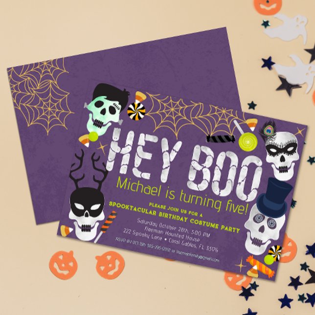 Convite Boo Halloween Figurume Aniversário (Hey Boo Colorful Halloween Costume Party Birthday Invitation )