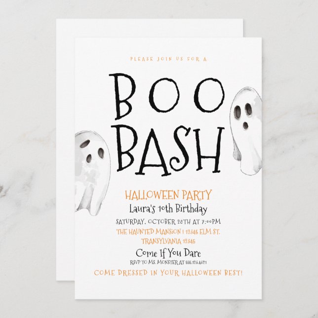 Convite Boo Halloween Ghost Birthday (Frente/Verso)
