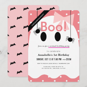 Convite Boo! Halloween Ghost Girl Pink Virtual Birday