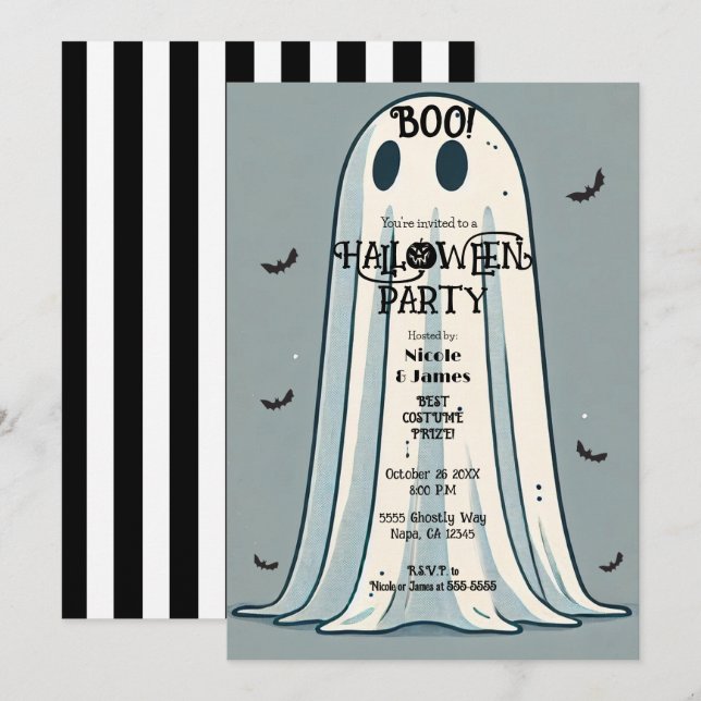 Convite BOO! Lençol Fantasma Vintage Verde Halloween  (Frente/Verso)