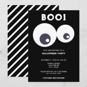 Convite Boo olhos doces Festa de Halloween Preto e Branco