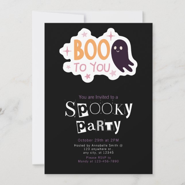 Convite Boo para você Fantasma Halloween Moderno Minimalis (Frente)