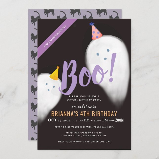 Convite Boo Party Halloween Virtual Birthday (Frente/Verso)