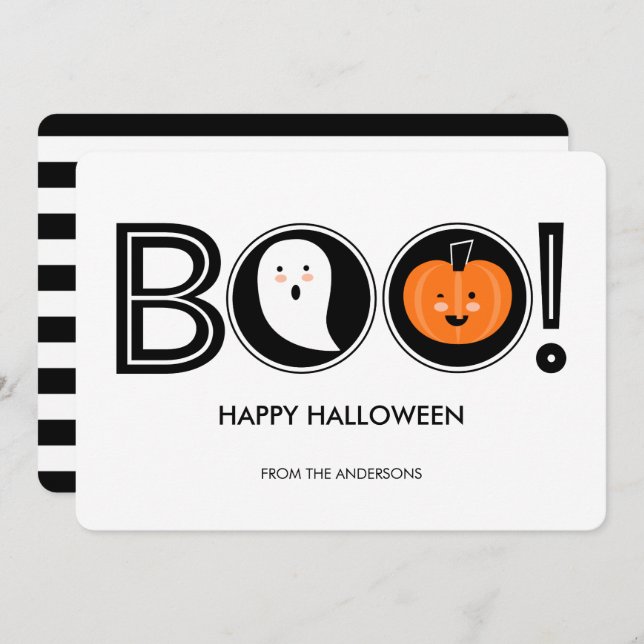 Convite Boo! Placa Plana Feliz Halloween (Frente/Verso)
