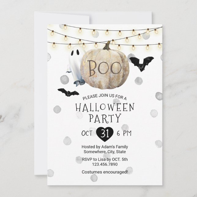 Convite Boo Pumpkin String Luz Festa de Halloween (Frente)