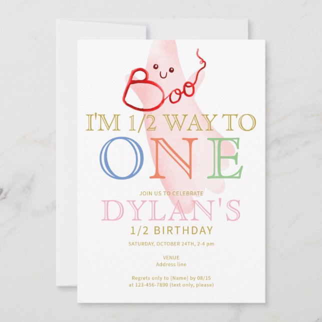 Convite Boo rosa, estou a meio caminho de um aniversário d (Frente)