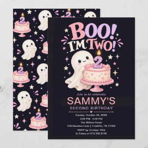 Convite Boo Tenho Dois Fantasma Rosa Aniversário de 2 anos