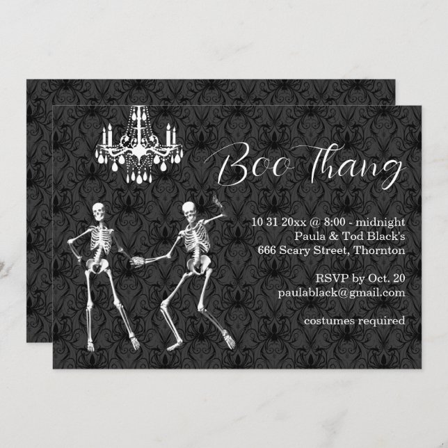 Convite Boo Thang Glamorous Skeletons Festa de Halloween (Frente/Verso)