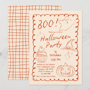 Convite Boo! Trendy Hand Drake Sketchy Halloween Party