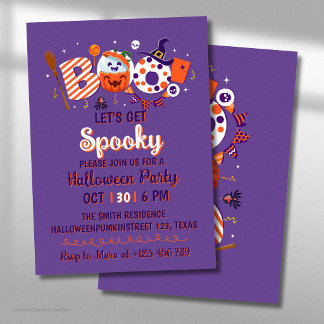Convite Boo Vamos Fazer uma Festa de Halloween Roxa e Assu
