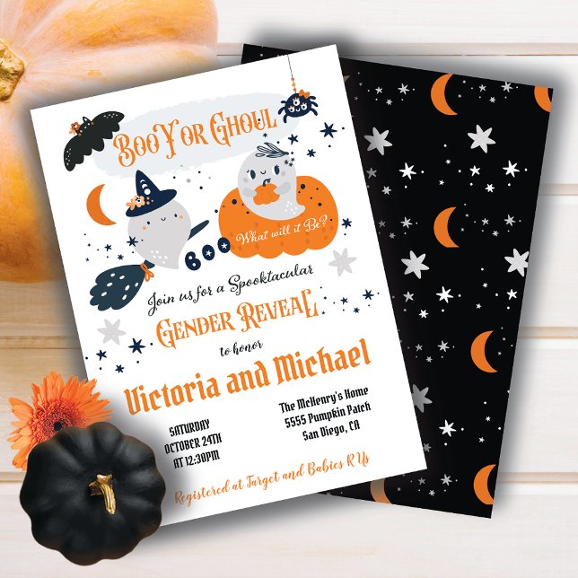 Convite Boo Y ou Ghoul Halloween Chá de fraldas Revelação (Criador carregado)