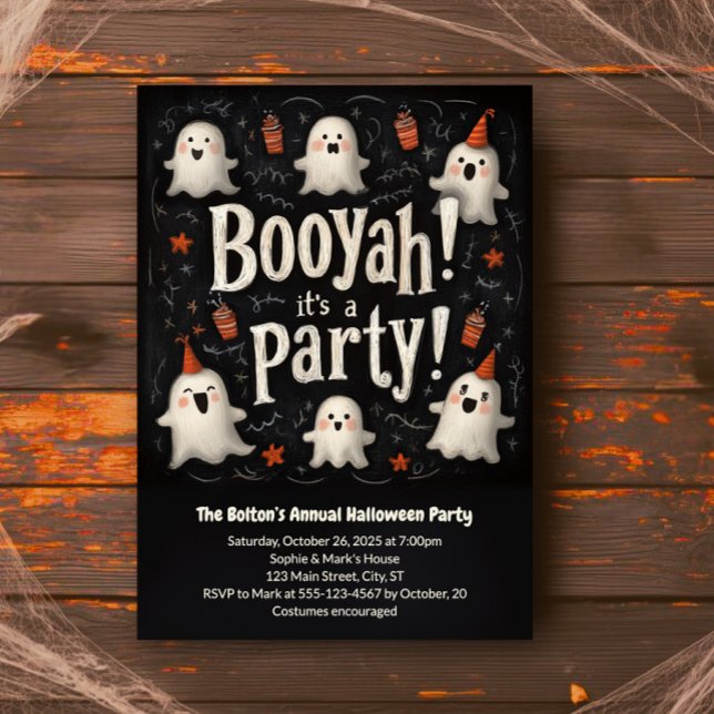 Convite Boo Ya Halloween Cute Fantasma Booyah Festa (Criador carregado)