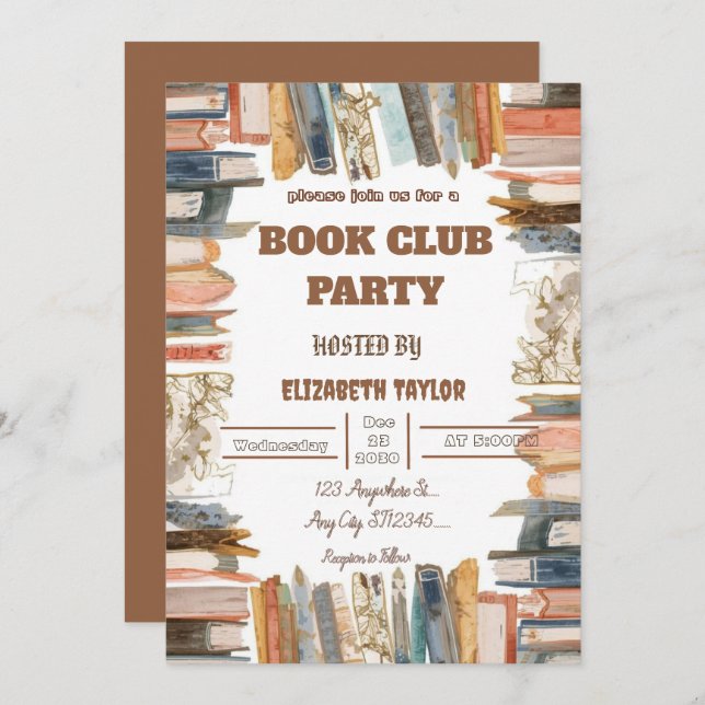 Convite Book Club Party Invitation – Cozy Reading Night (Frente/Verso)